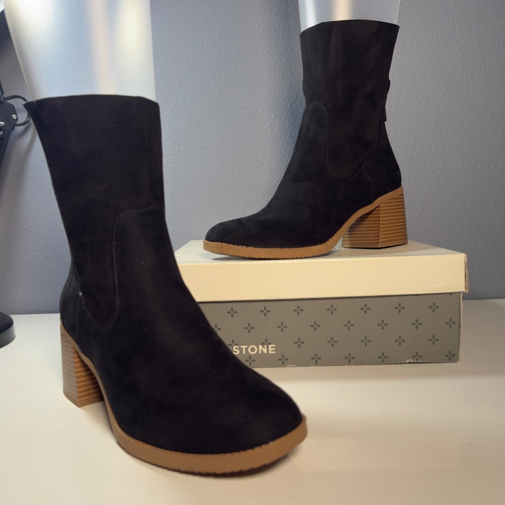 Sun + Stone Lyraaf Boots Women 9.5 Black New Block Heel Back Zip Ankle Bootie - Picture 11 of 13